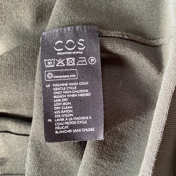 COS Pleated Bell-Sleeve Crew Neck Top- Army Green - Picture 7 of 8